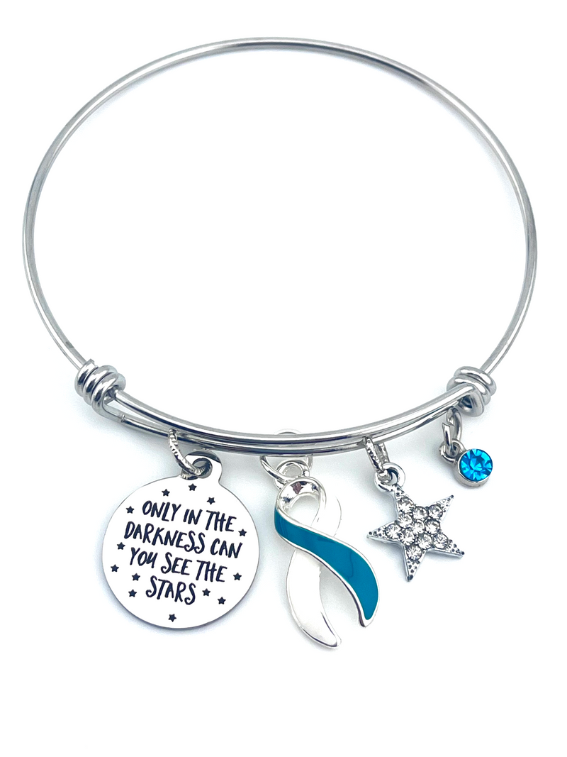 Teal & White Ribbon Charm Bracelet - Only in Darkness Can You See the Stars