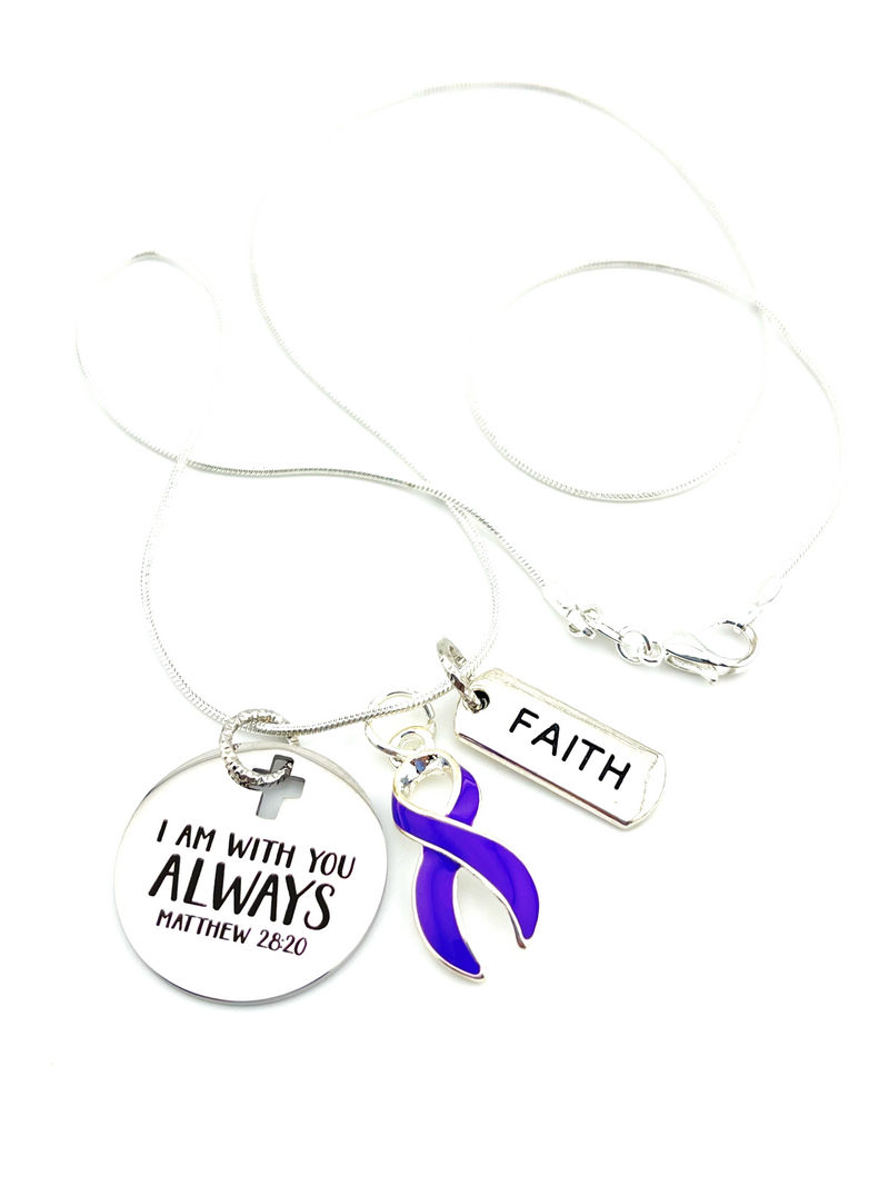 Periwinkle Ribbon Necklace - I Am With You Always - Matthew 28:20