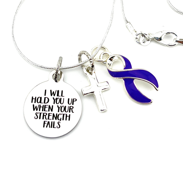 Purple Ribbon Necklace  - I Will Hold You Up When Your Strength Fails