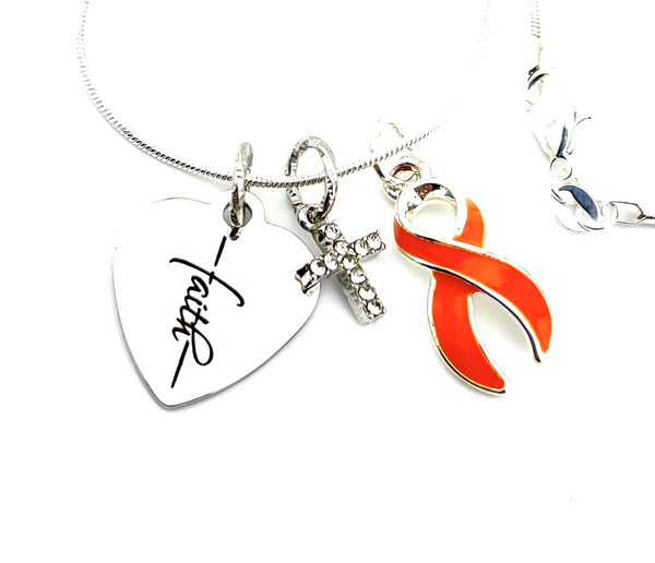 Orange Ribbon Faith Necklace