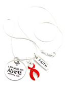 Red Ribbon Necklace - I Am With You Always - Matthew 28:20