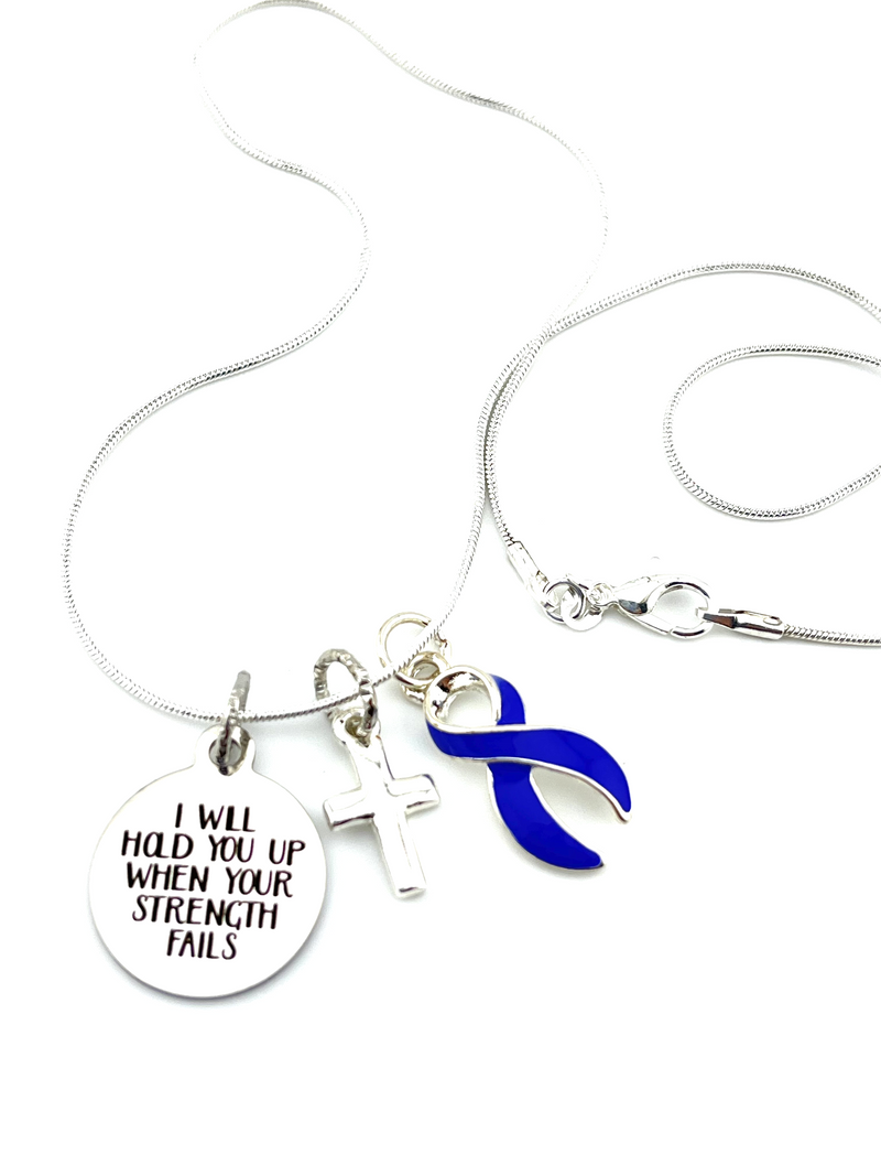 Periwinkle Ribbon Necklace -  I Will Hold You Up When Your Strength Fails / Encouragement Gift