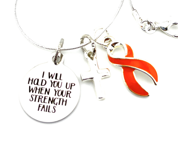 Orange Ribbon Necklace - I Will Hold You When Your Stength Fails