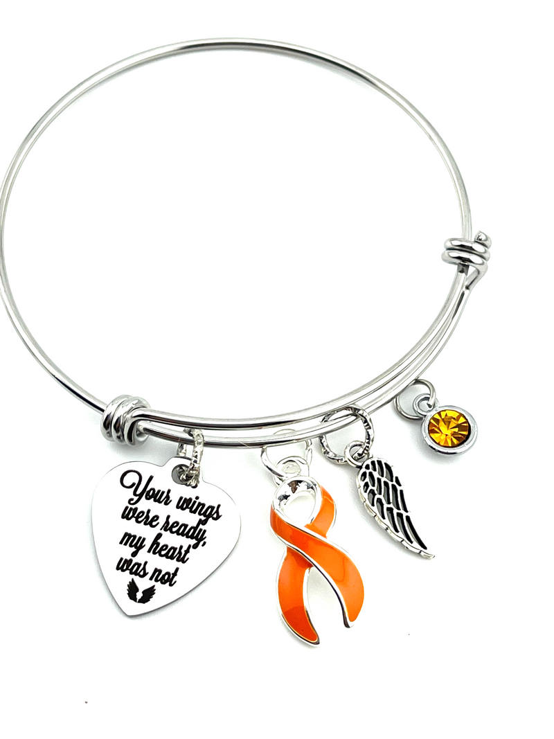 Orange Ribbon Memorial / Sympathy Charm Bracelet - Your Wings Were Ready, My Heart Was Not