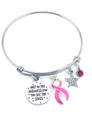 Pink Ribbon Charm Bracelet - Only in Darkness Can You See Stars