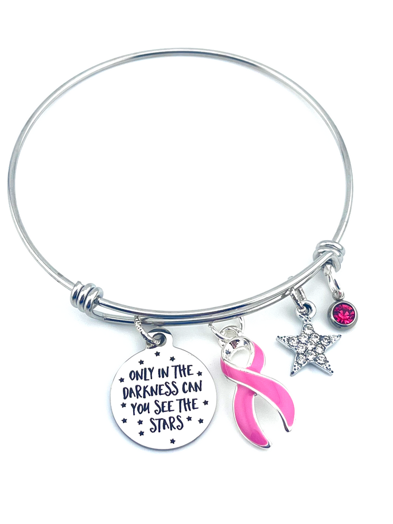 Pink Ribbon Charm Bracelet - Only in Darkness Can You See Stars