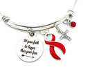 Red Ribbon Charm Bracelet - Let your Faith Be Bigger Than Your Fear
