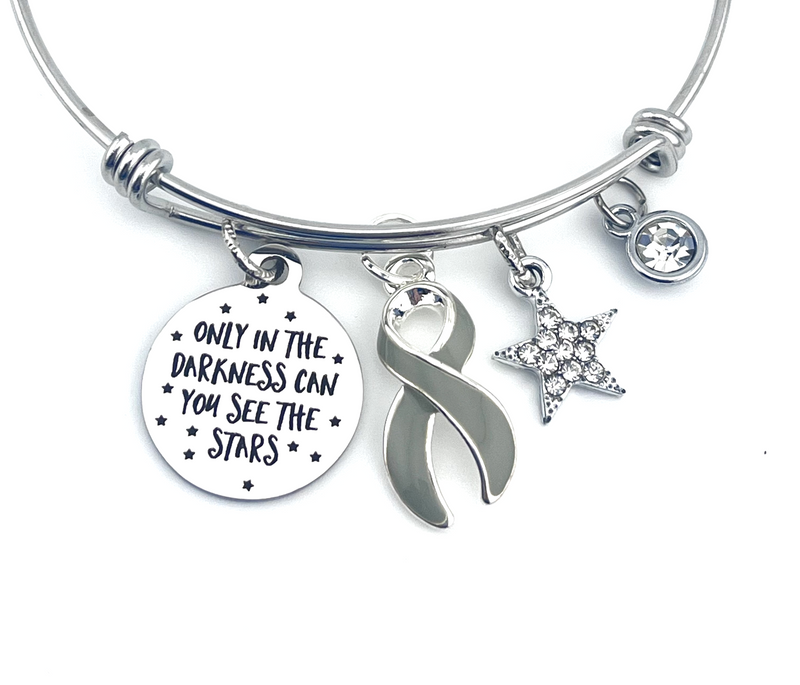 Gray (Grey) Ribbon Bracelet - Only in Darkness Can You See The Stars - Rock Your Cause Jewelry