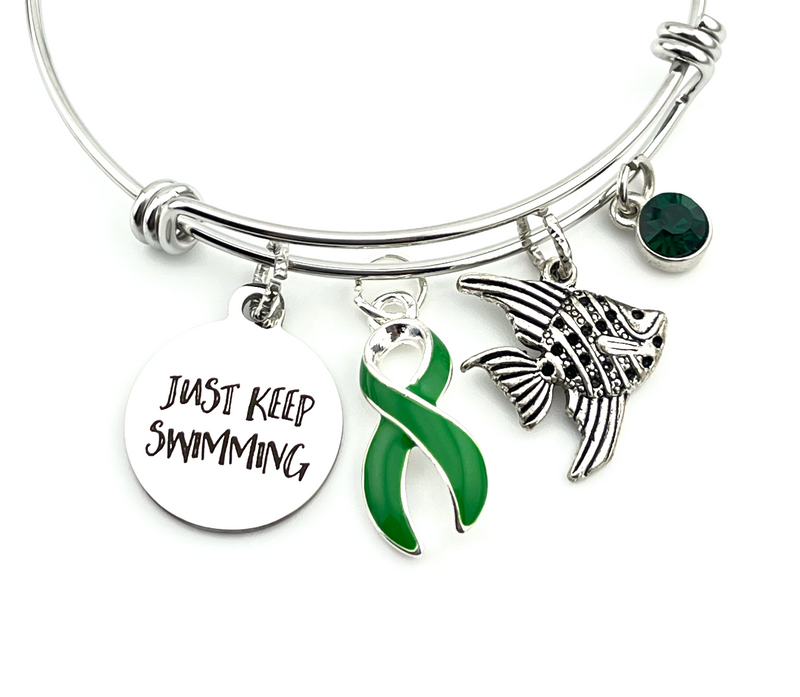 Green Ribbon Charm Bracelet  - Just Keep Swimming