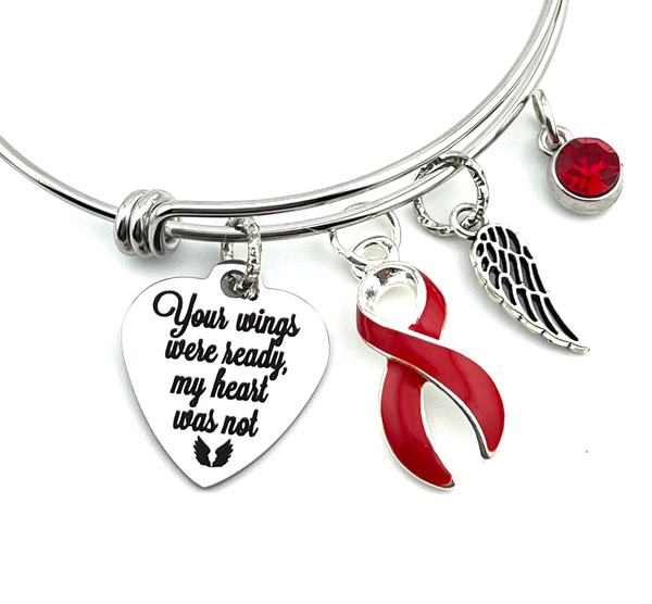 Red Ribbon Sympathy / Memorial Bracelet - Your Wings Were Ready, My Heart Was Not