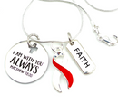 Red and White Ribbon Necklace - I Am With You Always - Matthew 28:20