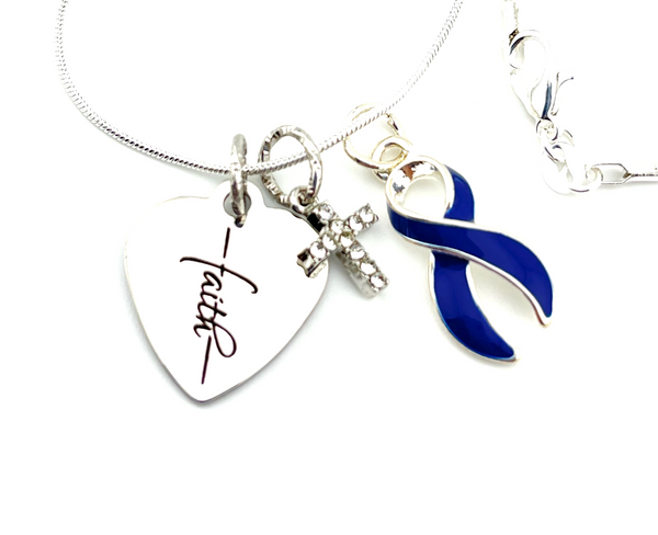 Dark Navy Blue Ribbon Faith Necklace