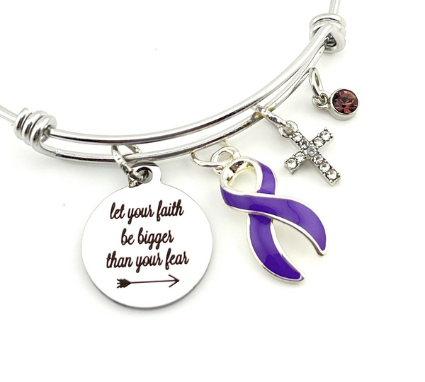 Purple Ribbon Charm Bracelet - Let Your Faith Be Bigger Than Your Fear