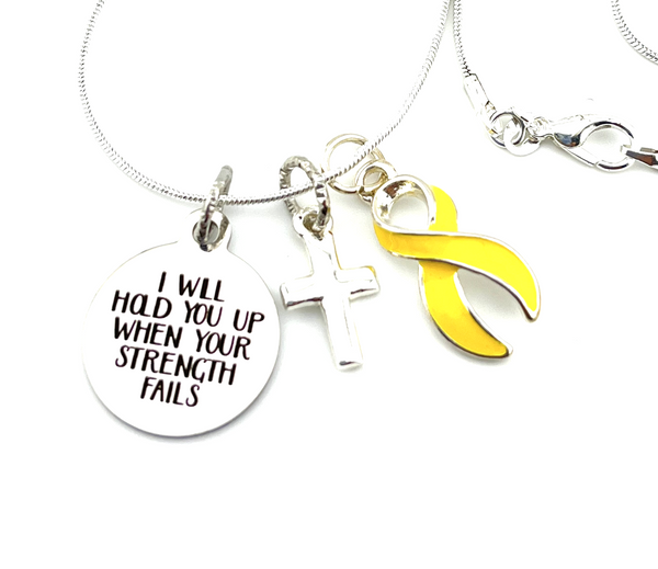 Yellow Ribbon Necklace – I Will Hold You Up When Your Strength Fails