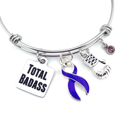 Purple Ribbon Total Badass Charm Bracelet - Rock Your Cause Jewelry
