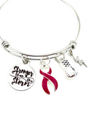 Burgundy Ribbon Charm Bracelet - Stronger than the Storm