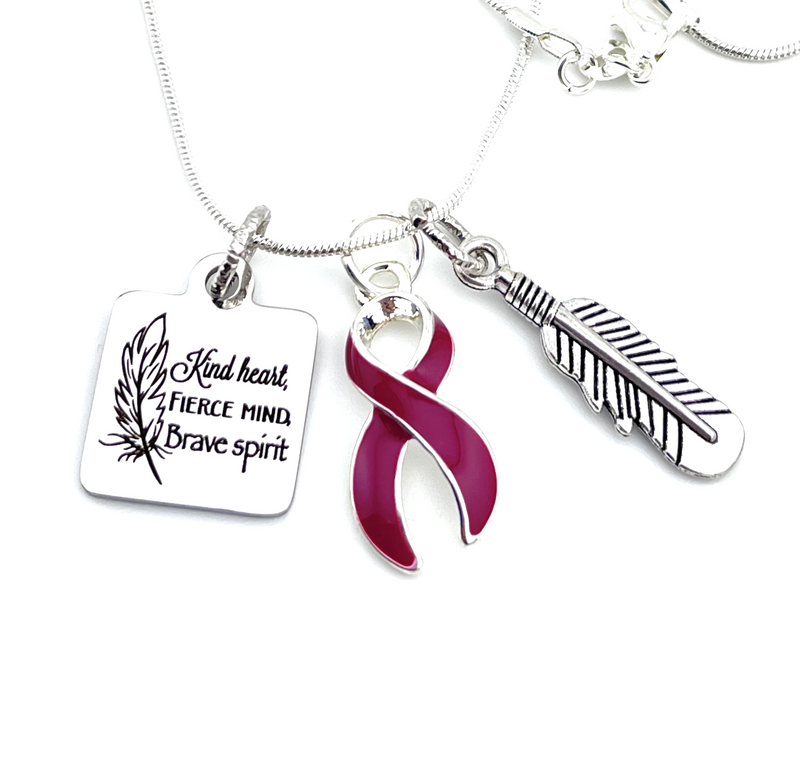 Burgundy Ribbon Necklace - Kind Heart, Fierce Mind, Brave Spirit