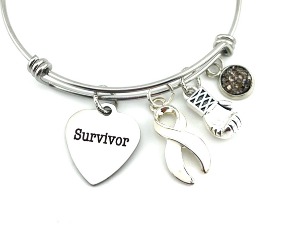 White Ribbon Survivor Charm Bracelet