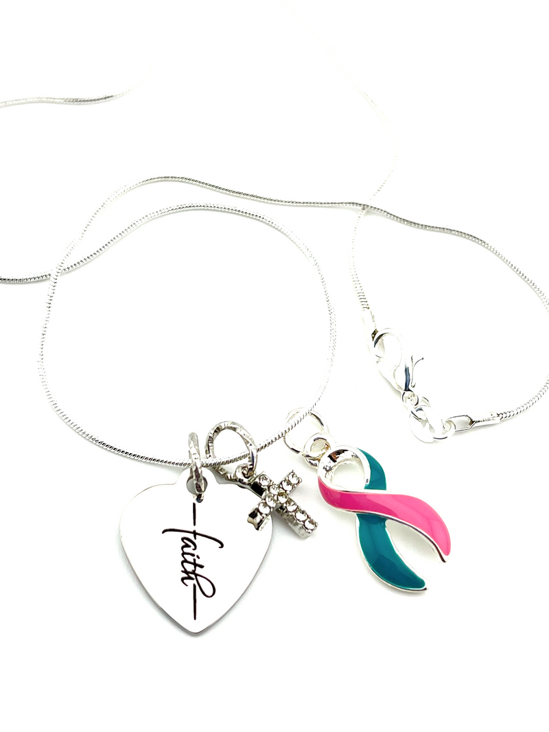 Pink & Teal Ribbon Faith Necklace