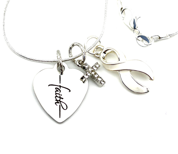 White Ribbon Faith Necklace