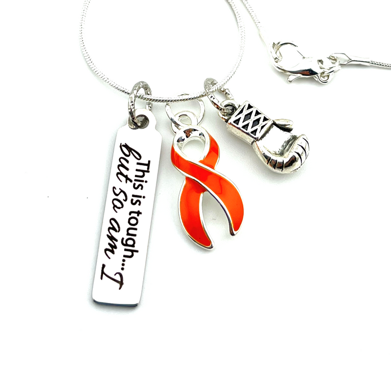 Orange Ribbon Boxing Glove Necklace - This is Tough ... But So Am I