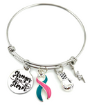 Pink & Teal (Previvor) Ribbon Charm Bracelet - Stronger than the Storm