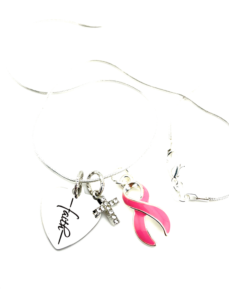 Pink Ribbon Faith Necklace / Breast Cancer Survivor