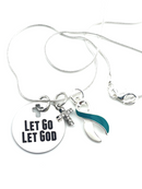 Teal & White Ribbon Charm -  Let Go, Let God Necklace