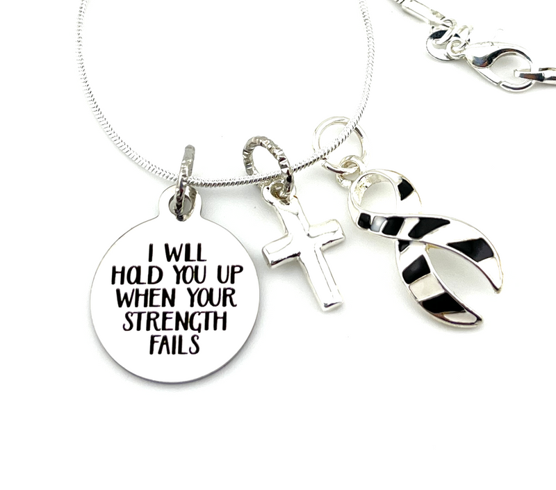 Zebra Ribbon Necklace - I Will Hold You Up When Your Strength Fails - Encouragement Gift