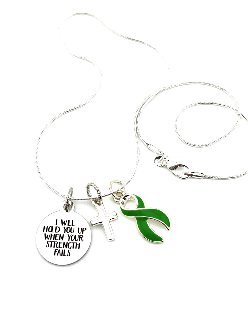 Green Ribbon Necklace - I Will Hold You Up When Your Strength Fails