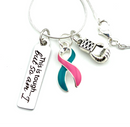 Pink and Teal (Previvor) Ribbon -  This is Tough - Boxing Glove / Warrior Necklace