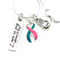 Pink and Teal (Previvor) Ribbon -  This is Tough - Boxing Glove / Warrior Necklace