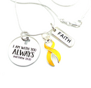 Gold Ribbon Necklace - I Am With You Always - Matthew 28:20 - Childhood Cancer Awareness Gift