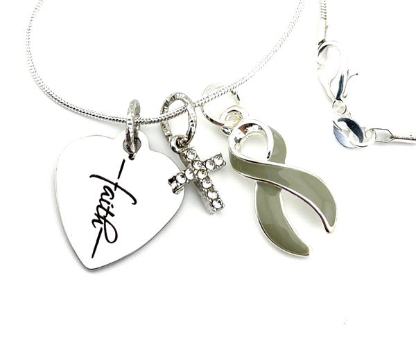 Gray (Grey) Ribbon Faith Necklace