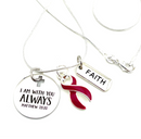 Burgundy Ribbon Necklace - I Am With You Always - Matthew 28:20