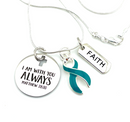 Teal Ribbon Necklace - I Am With You Always - Matthew 28:20