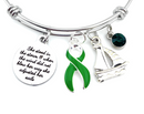 Green Ribbon Charm Bracelet - She Stood in The Storm / Adjusted her Sails