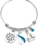 Teal & White Ribbon Charm Bracelet - She Stood In The Storm / Adjusted Her Sales