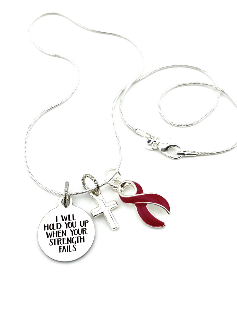 Burgundy Ribbon Necklace - I Will Hold You Up When Your Strength Fails