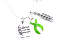 Lime Green Ribbon - Kind Heart, Fierce Mind, Brave Spirit Feather Necklace