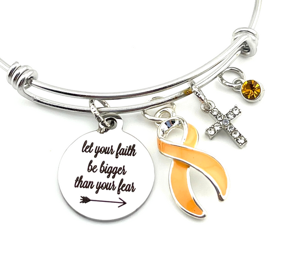 Peach Ribbon Charm Bracelet - Let Your Faith be Bigger than your Fear