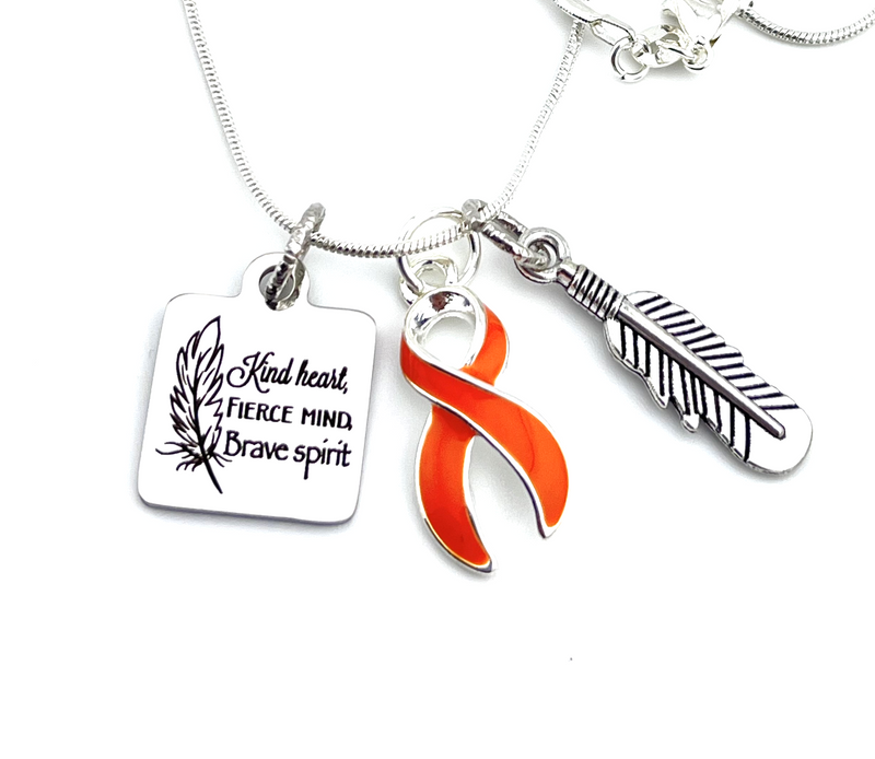 Orange Ribbon Necklace - Kind Heart, Fierce Mind, Brave Spirit