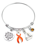 Orange Ribbon Charm Bracelet - She Stood in the Storm / Adjusted Her Sails