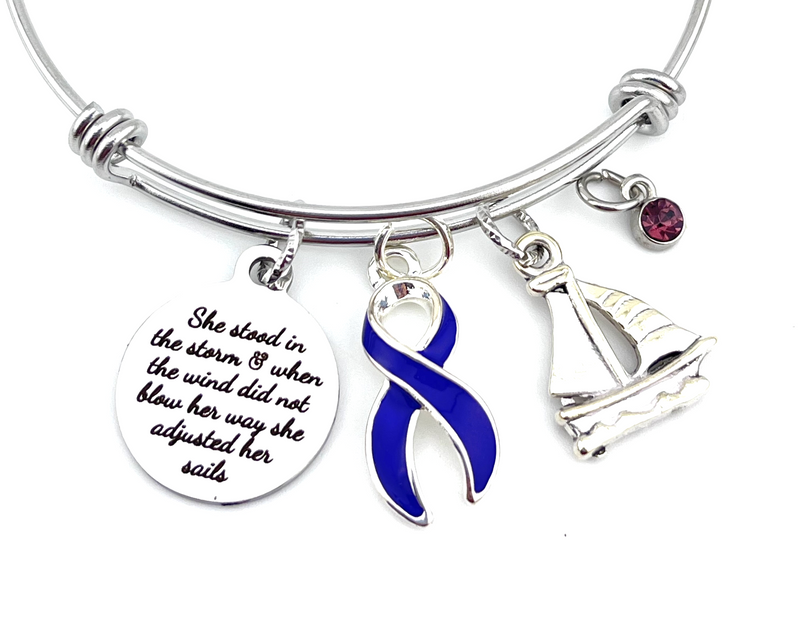 Violet Purple Ribbon Charm Bracelet - She Stood in the Storm / Adjusted Her Sails