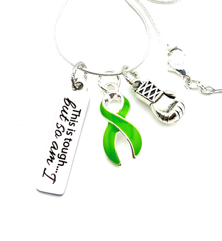 Lime Green Ribbon Necklace - This is Tough...But So Am I - Rock Your Cause Jewelry