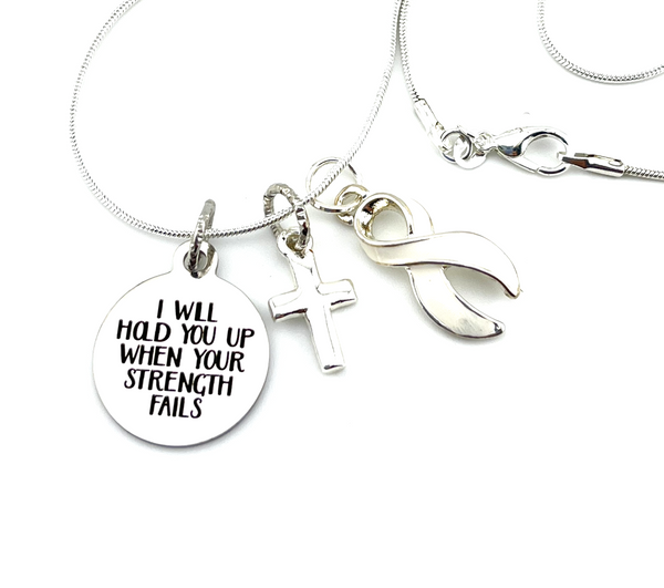 White Ribbon Necklace - I Will Hold You Up When Your Strength Fails