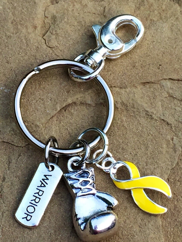 Yellow Ribbon Boxing Glove / Warrior Keychain - Rock Your Cause Jewelry