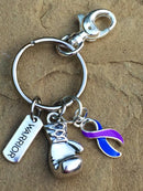 Blue & Purple Ribbon - Boxing Glove Keychain / Encouragement Gift - Rock Your Cause Jewelry