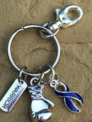 Dark Navy Blue Ribbon - Boxing Glove / Warrior Keychain - Rock Your Cause Jewelry