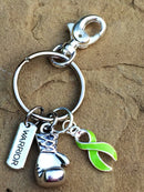 Lime Green Ribbon Boxing Glove / Warrior Keychain - Rock Your Cause Jewelry